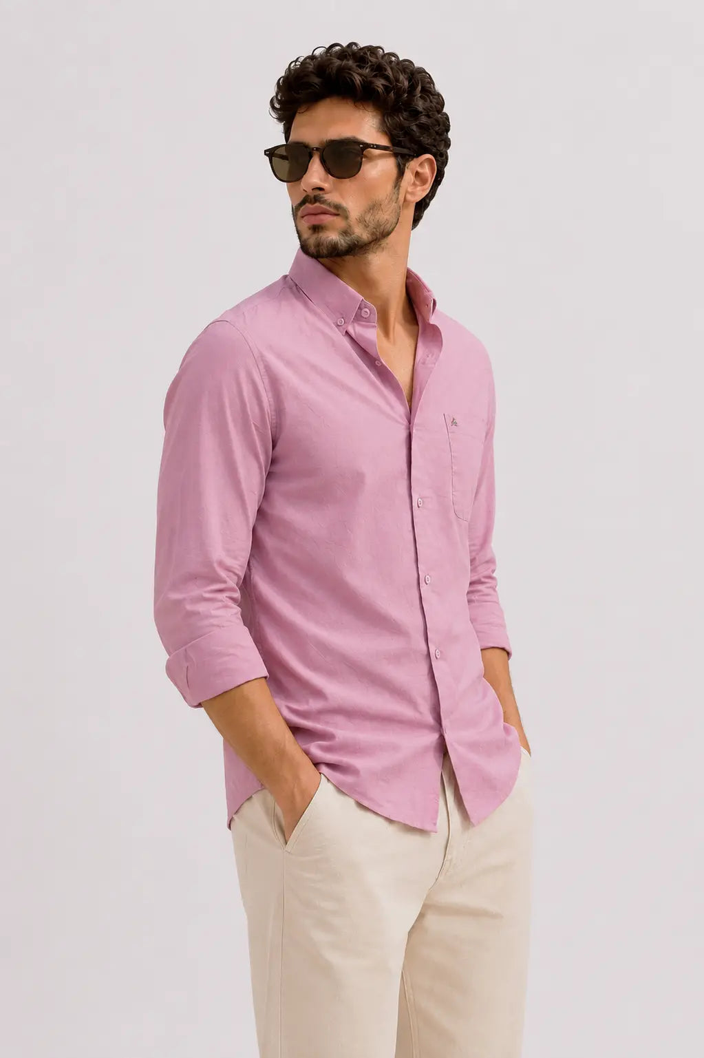 MAUVE TWILL LYCRA SLIM FIT CASUAL SHIRT