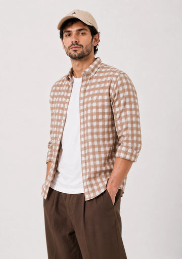 XKIND'S REGULAR FIT BROWN STRIPE SHIRT