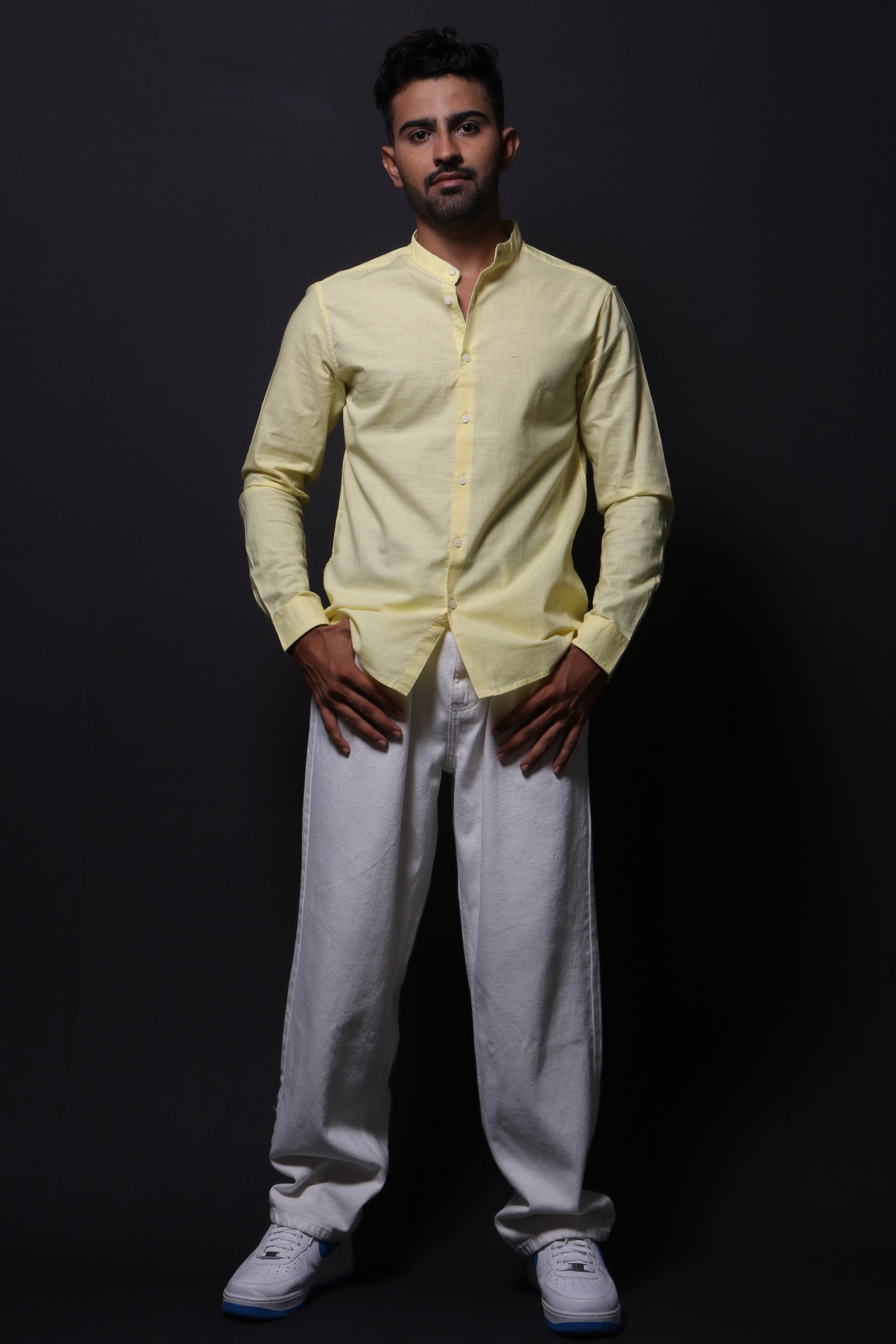 YELLOW SLUB SLIM FIT SHIRT - XKIND