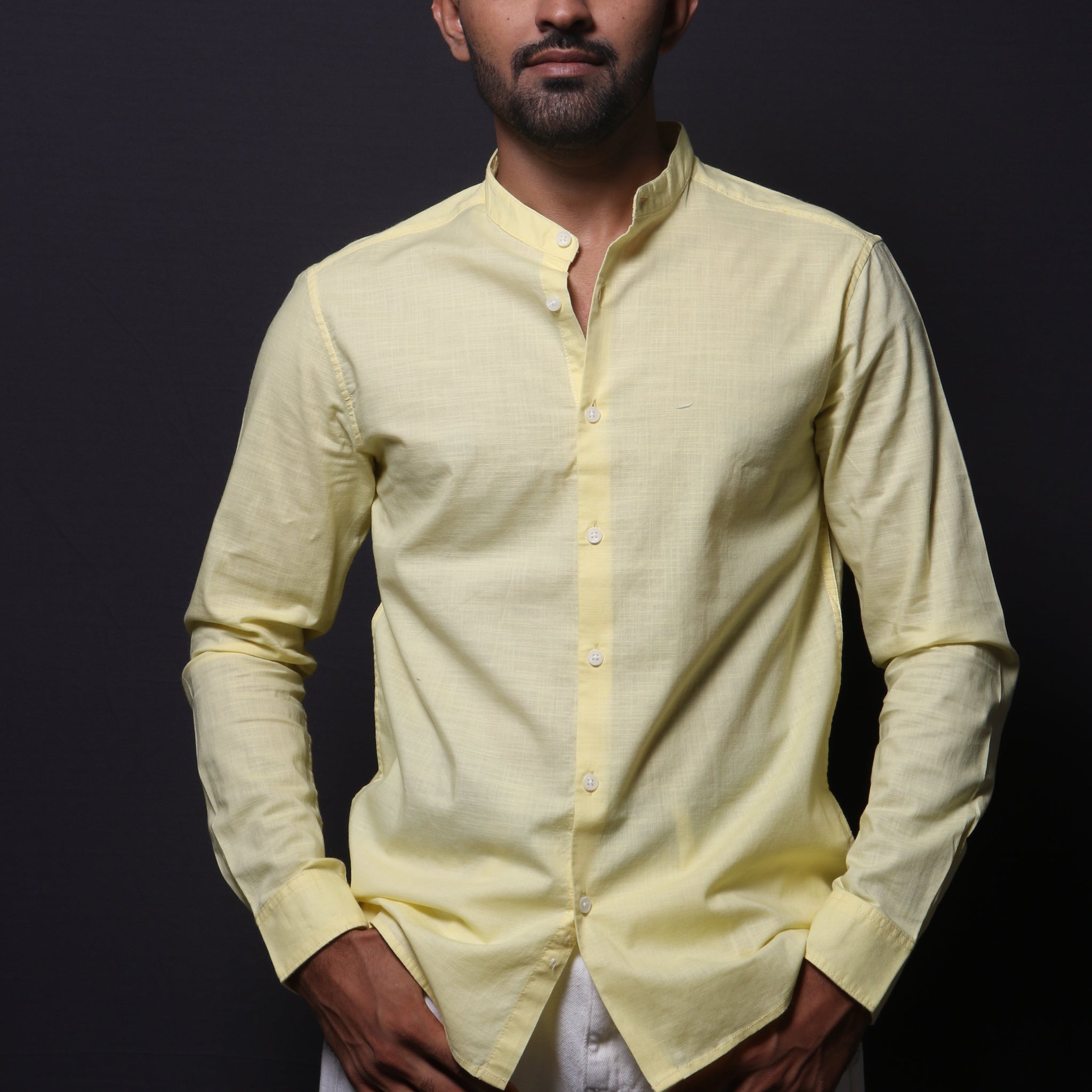 YELLOW SLUB SLIM FIT SHIRT - XKIND