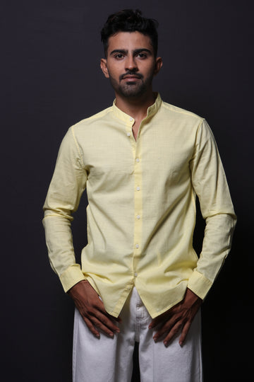 YELLOW SLUB SLIM FIT SHIRT - XKIND