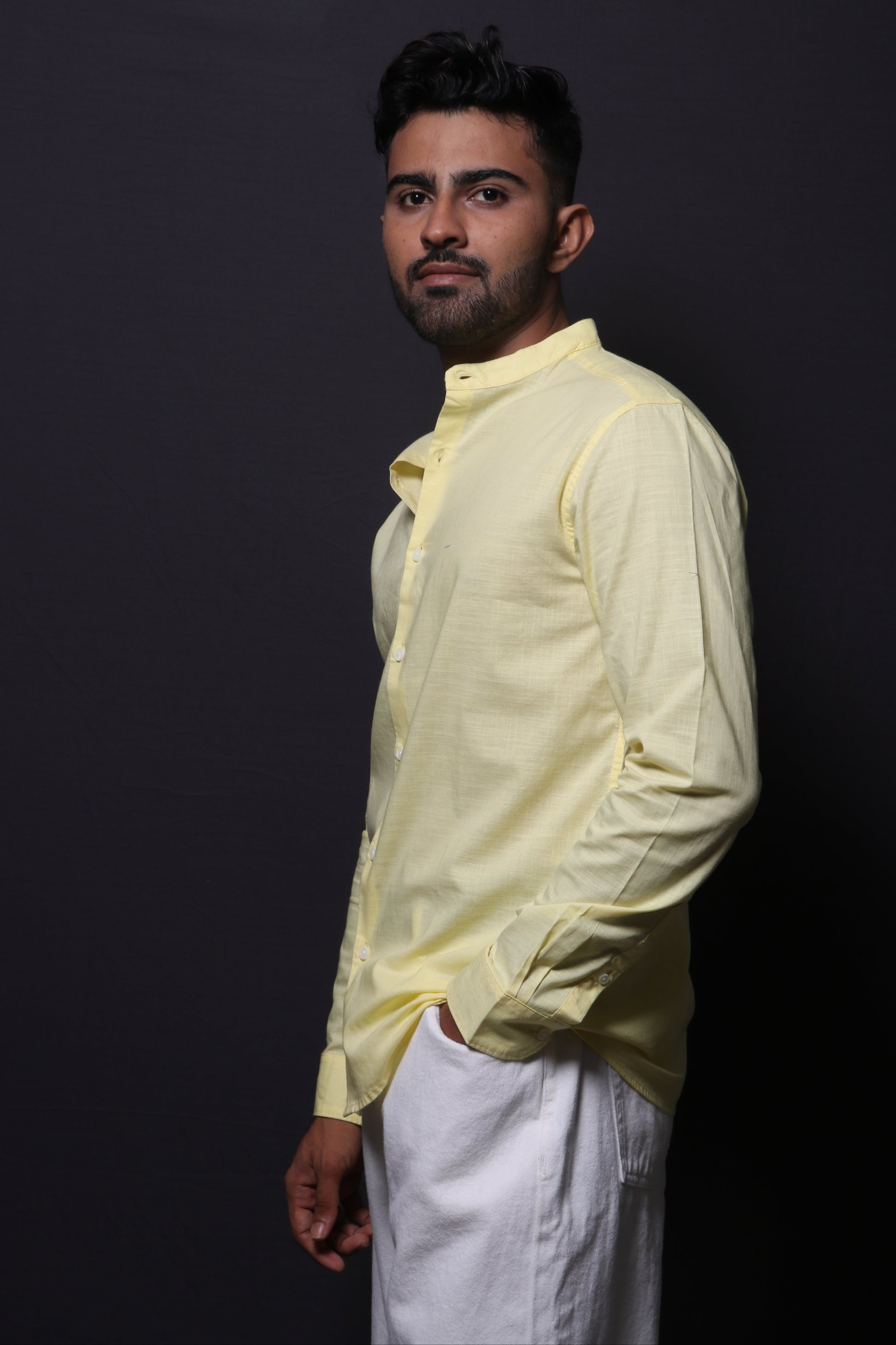 YELLOW SLUB SLIM FIT SHIRT - XKIND