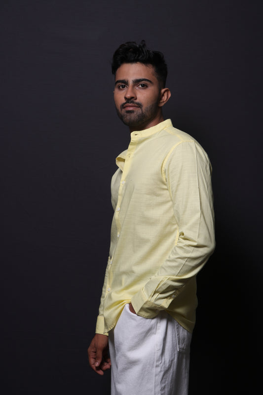 YELLOW SLUB SLIM FIT SHIRT - XKIND