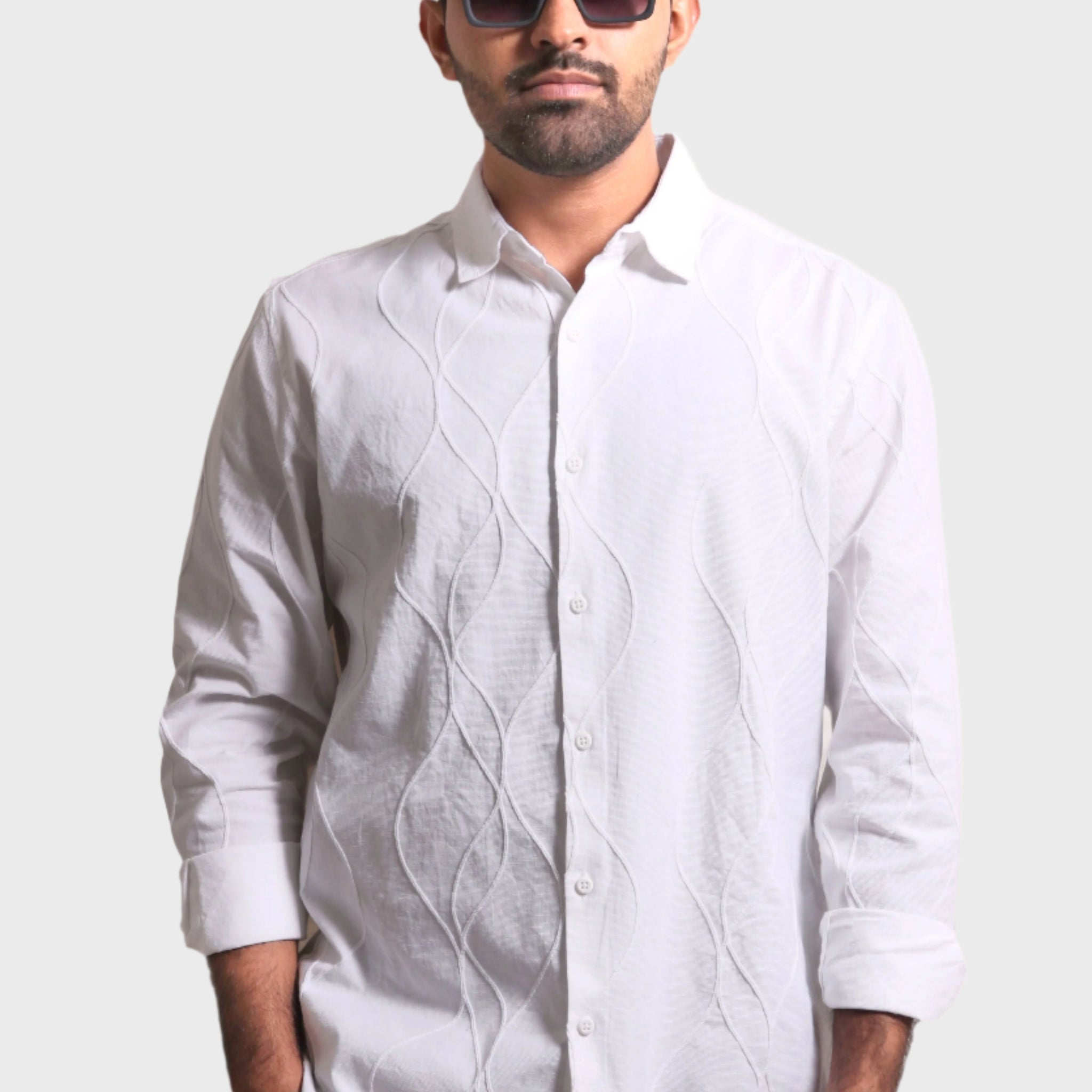 WHITE EMBROIDERY FULL SLEEVE SHIRT