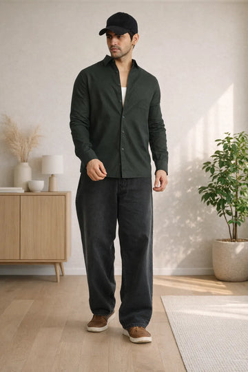 BOTTLE GREEN XKIND CROPPED FIT COTTON CHECK SHIRT