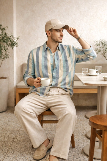 BEIGE STRIPE REGULAR FIT CASUAL SHIRT