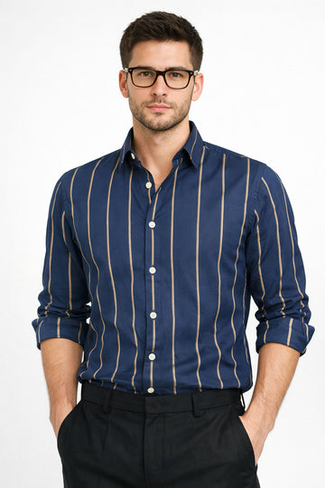 NAVY STRIPE SLIM FIT FORMAL SHIRT