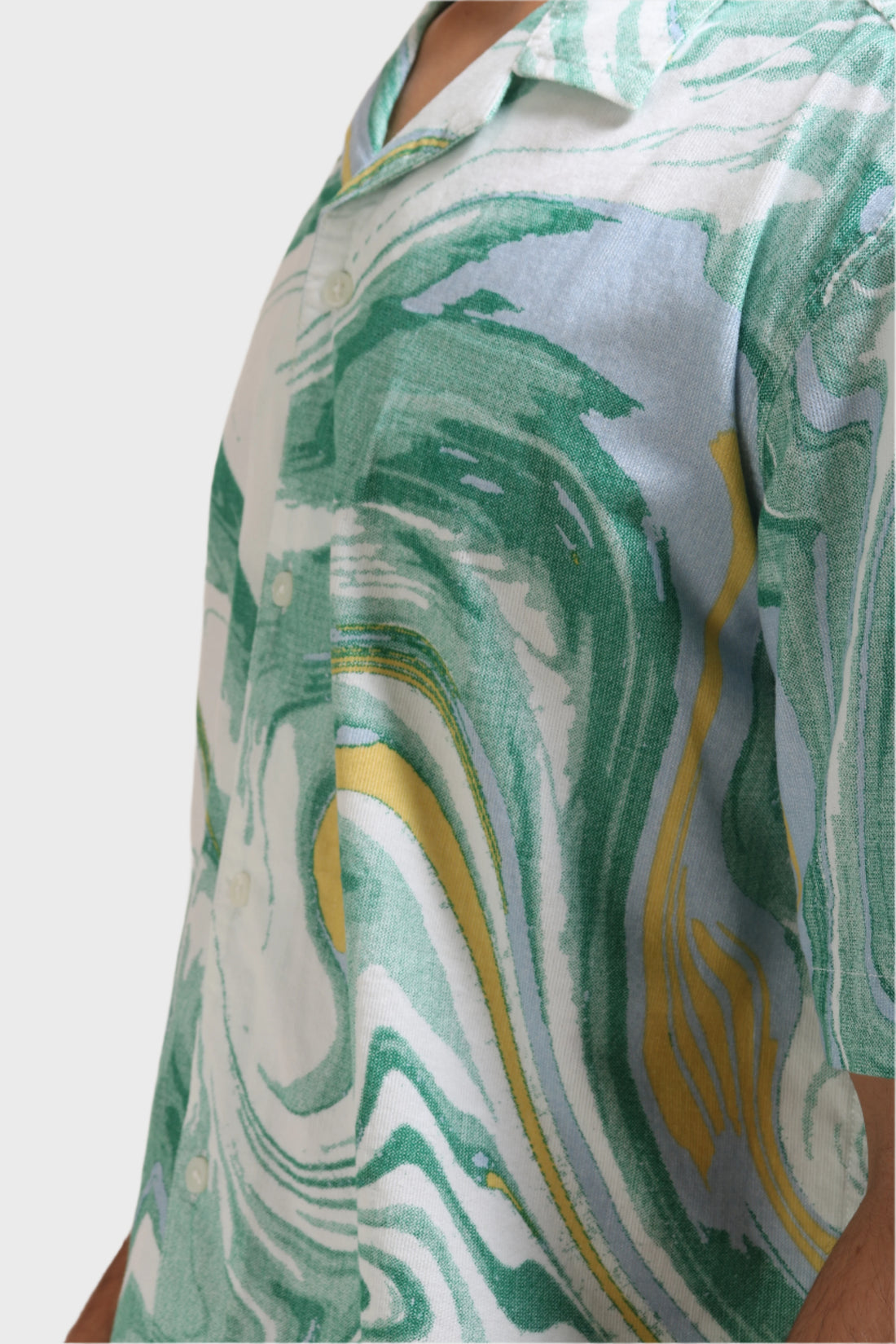 XKIND GREEN FINE CORDUROY DROP SHOULDER PRINTED RELAXED FIT SHIRT - XKIND