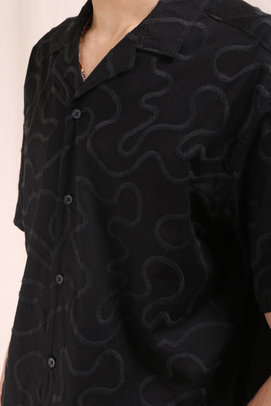 XKIND BLACK EMBROIDERED RELAXED FIT SHIRT - XKIND