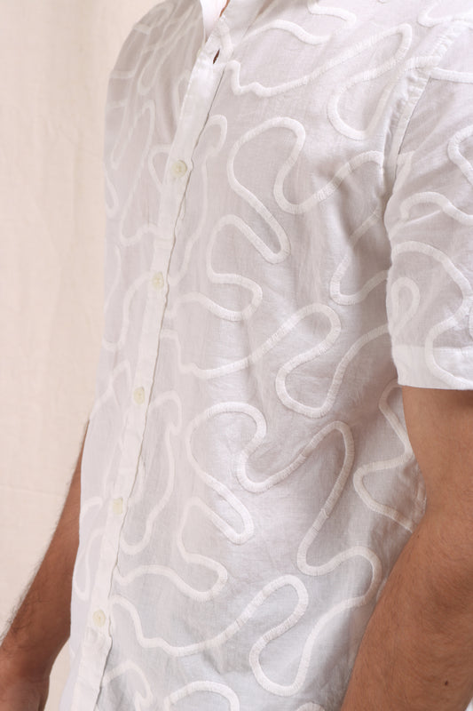 XKIND WHITE EMBROIDERED RELAXED FIT SHIRT - XKIND