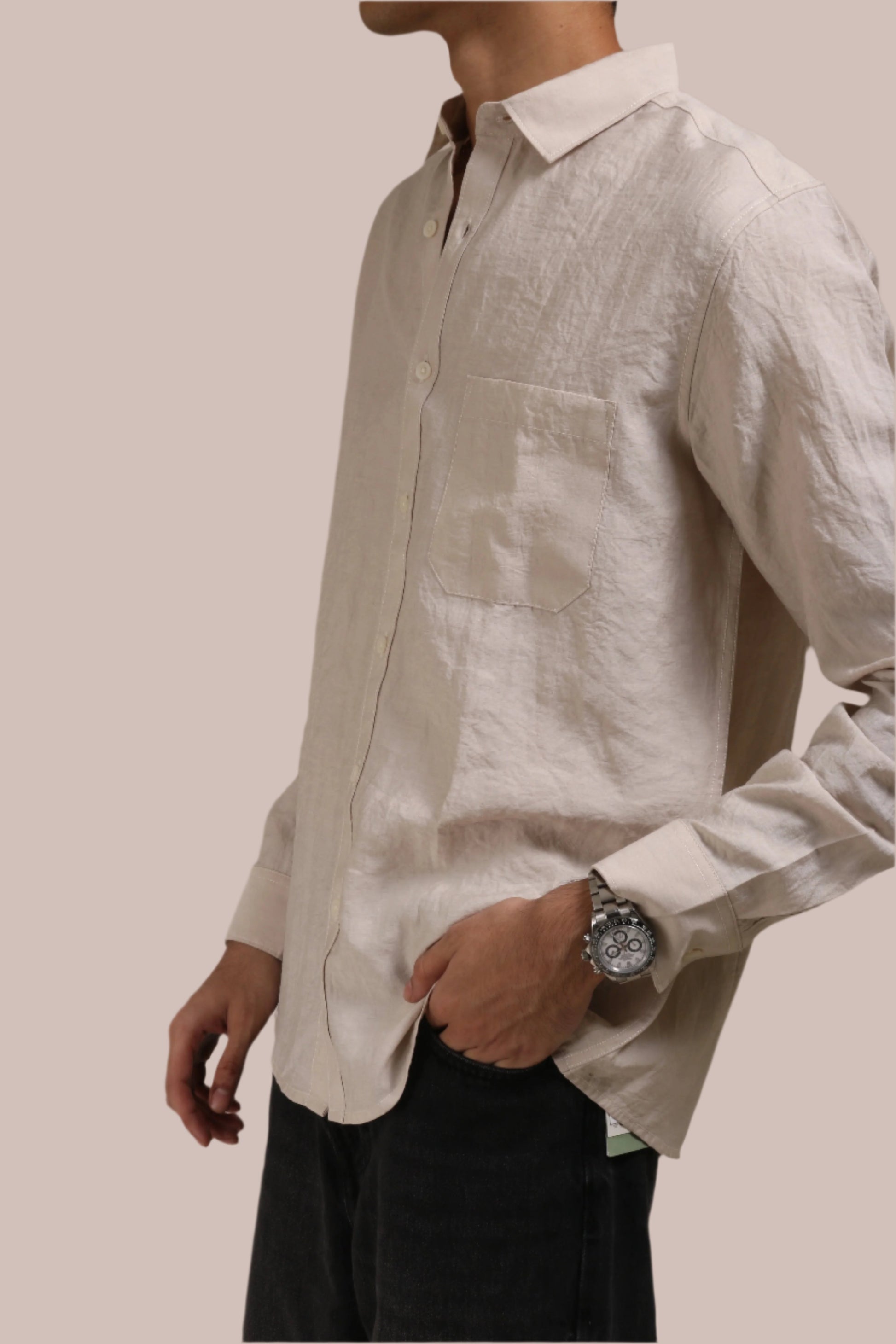 XKIND BEIGE CRUSH WRINKLED LOOK REGULAR FIT SHIRT - XKIND