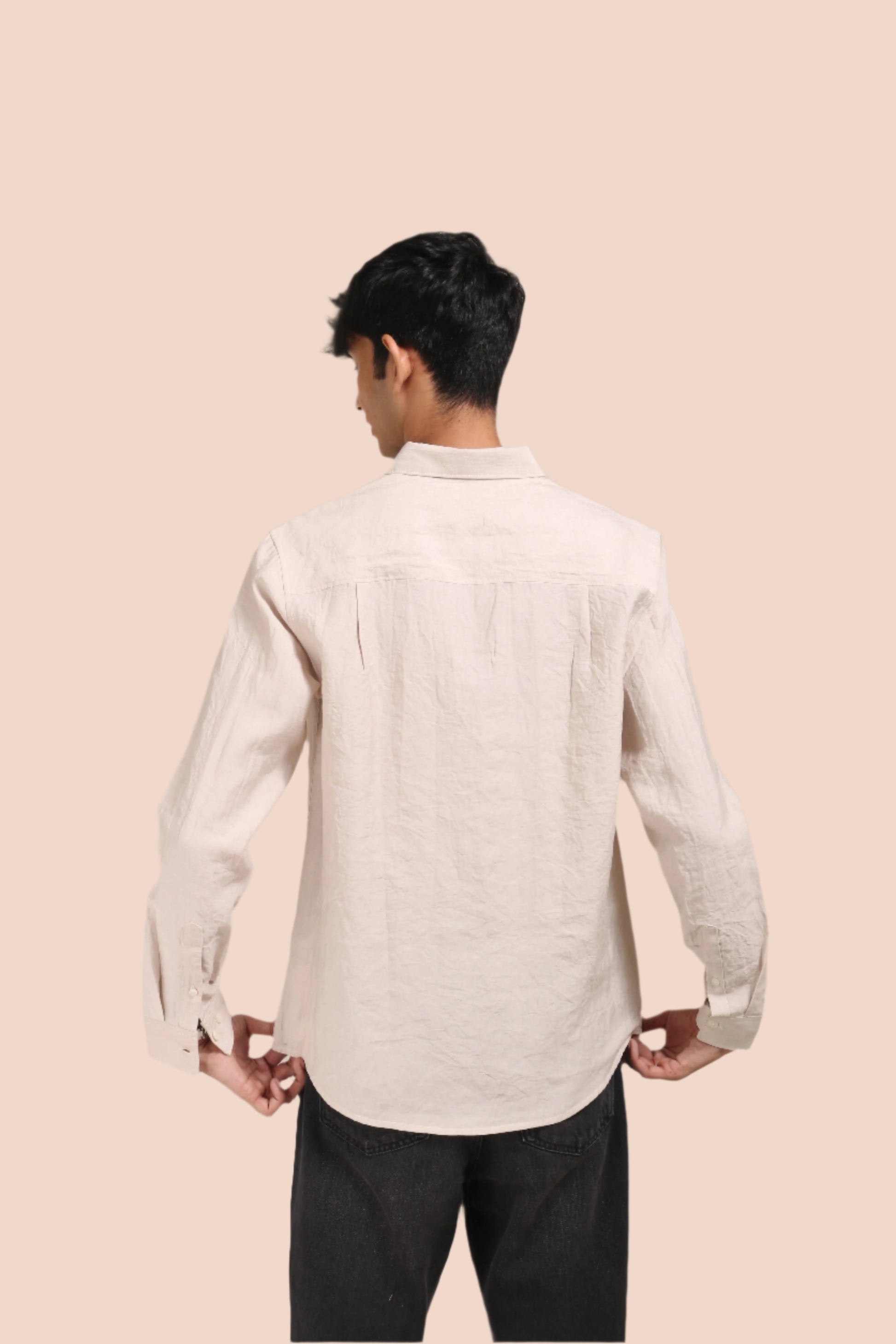 XKIND BEIGE CRUSH WRINKLED LOOK REGULAR FIT SHIRT - XKIND