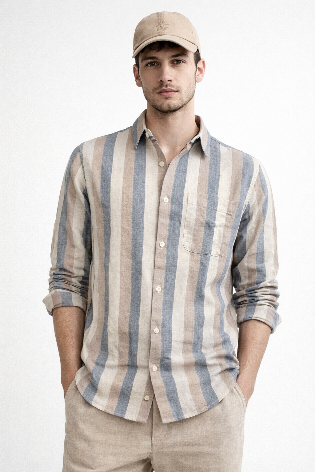 KHAKI STRIPE REGULAR FIT CASUAL SHIRT