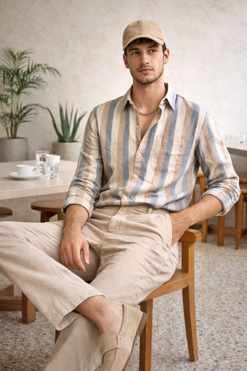 KHAKI STRIPE REGULAR FIT CASUAL SHIRT