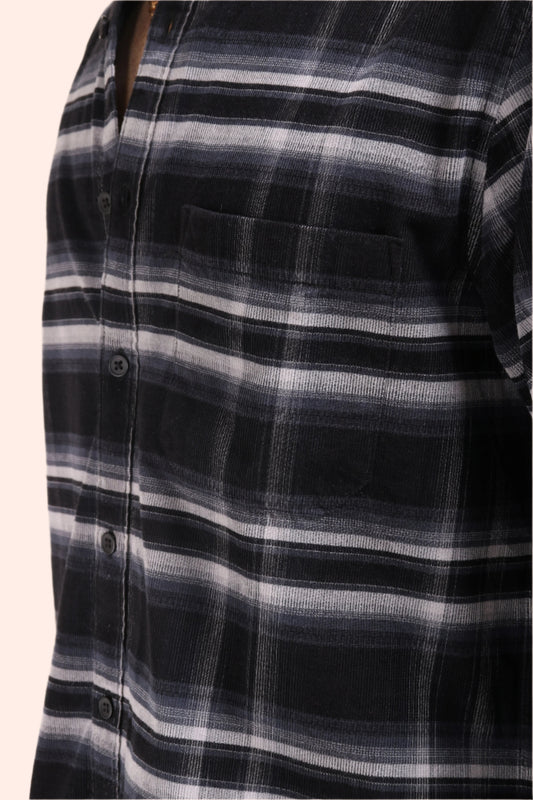 XKIND BLACK FINE CORDUROY CHECKS REGULAR FIT SHIRT - XKIND