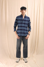 XKIND NAVY BLUE FINE CORDUROY CHECKS REGULAR FIT SHIRT - XKIND