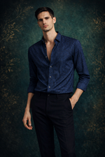 JONESBURG NAVY JACQUARD SLIM FIT FORMAL SHIRT