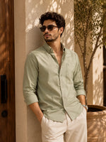LIGHT OLIVE TWILL LYCRA SLIM FIT CASUAL SHIRT