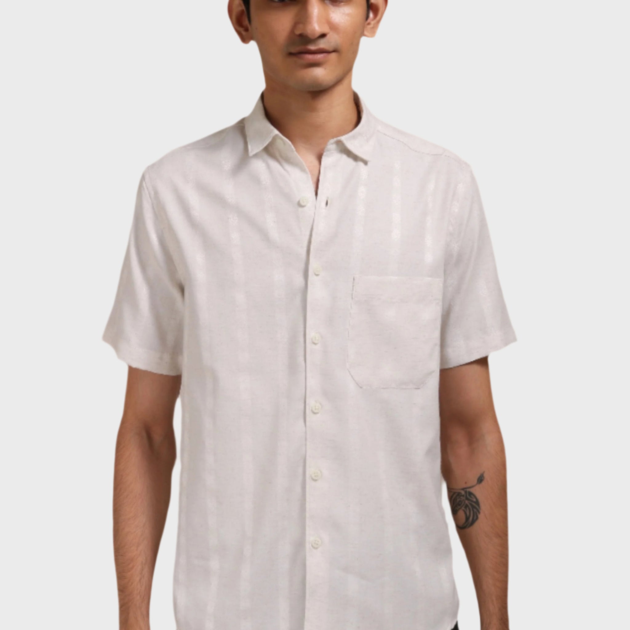 XKIND OFF WHITE SELF STRIPES REGULAR FIT SHIRT - XKIND