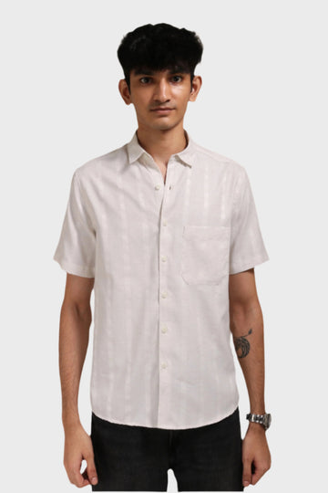 XKIND OFF WHITE SELF STRIPES REGULAR FIT SHIRT - XKIND