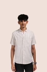 XKIND OFF WHITE SELF STRIPES REGULAR FIT SHIRT - XKIND