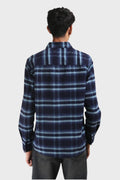 XKIND NAVY BLUE FINE CORDUROY CHECKS REGULAR FIT SHIRT - XKIND