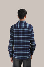 XKIND NAVY BLUE FINE CORDUROY CHECKS REGULAR FIT SHIRT - XKIND