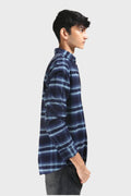 XKIND NAVY BLUE FINE CORDUROY CHECKS REGULAR FIT SHIRT - XKIND