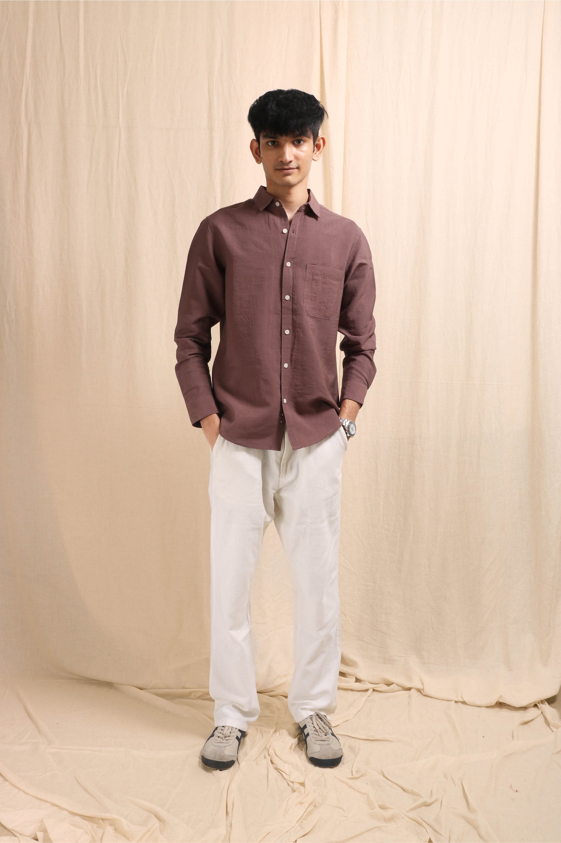 XKIND BROWN CRUSH WRINKLED LOOK REGULAR FIT SHIRT - XKIND