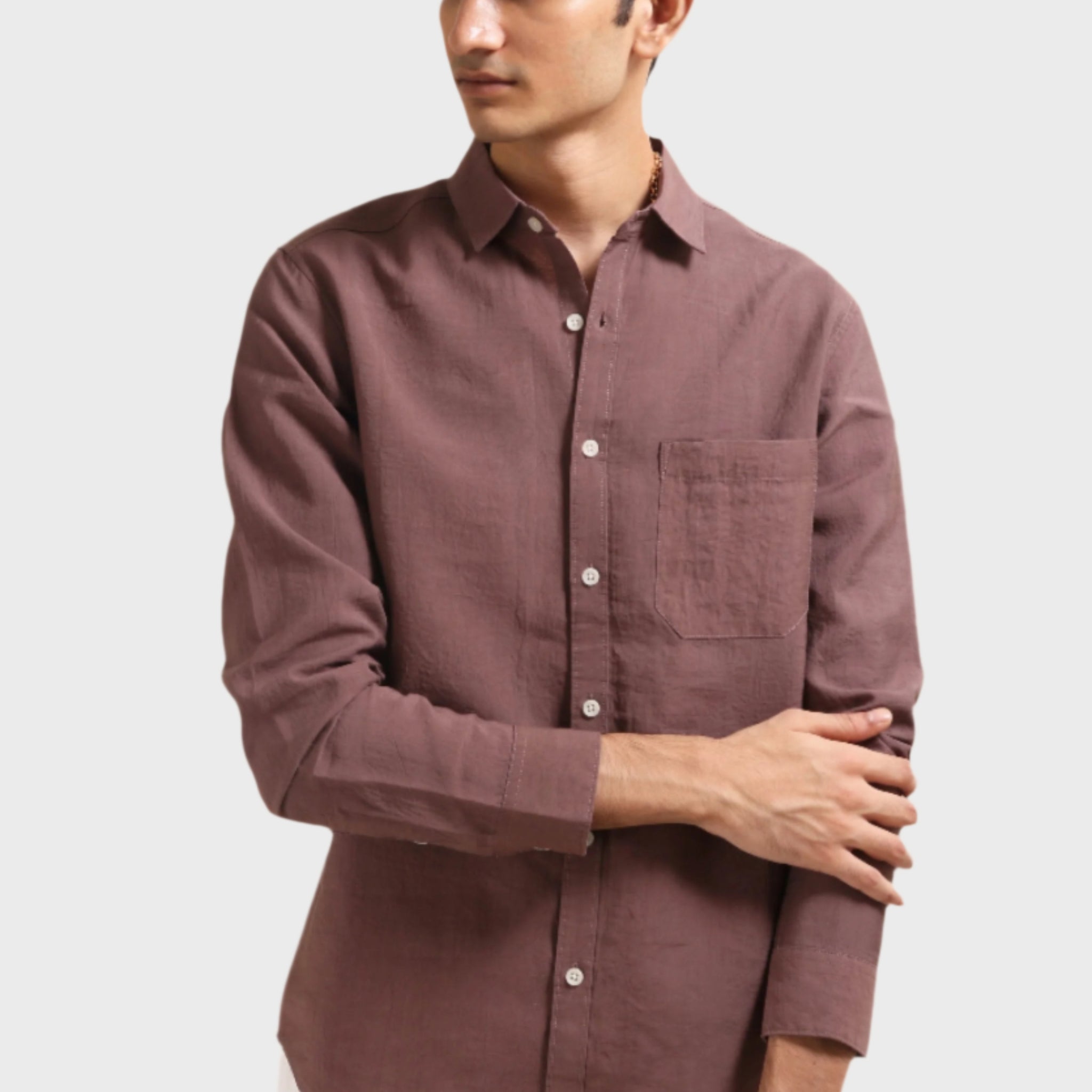 XKIND BROWN CRUSH WRINKLED LOOK REGULAR FIT SHIRT - XKIND