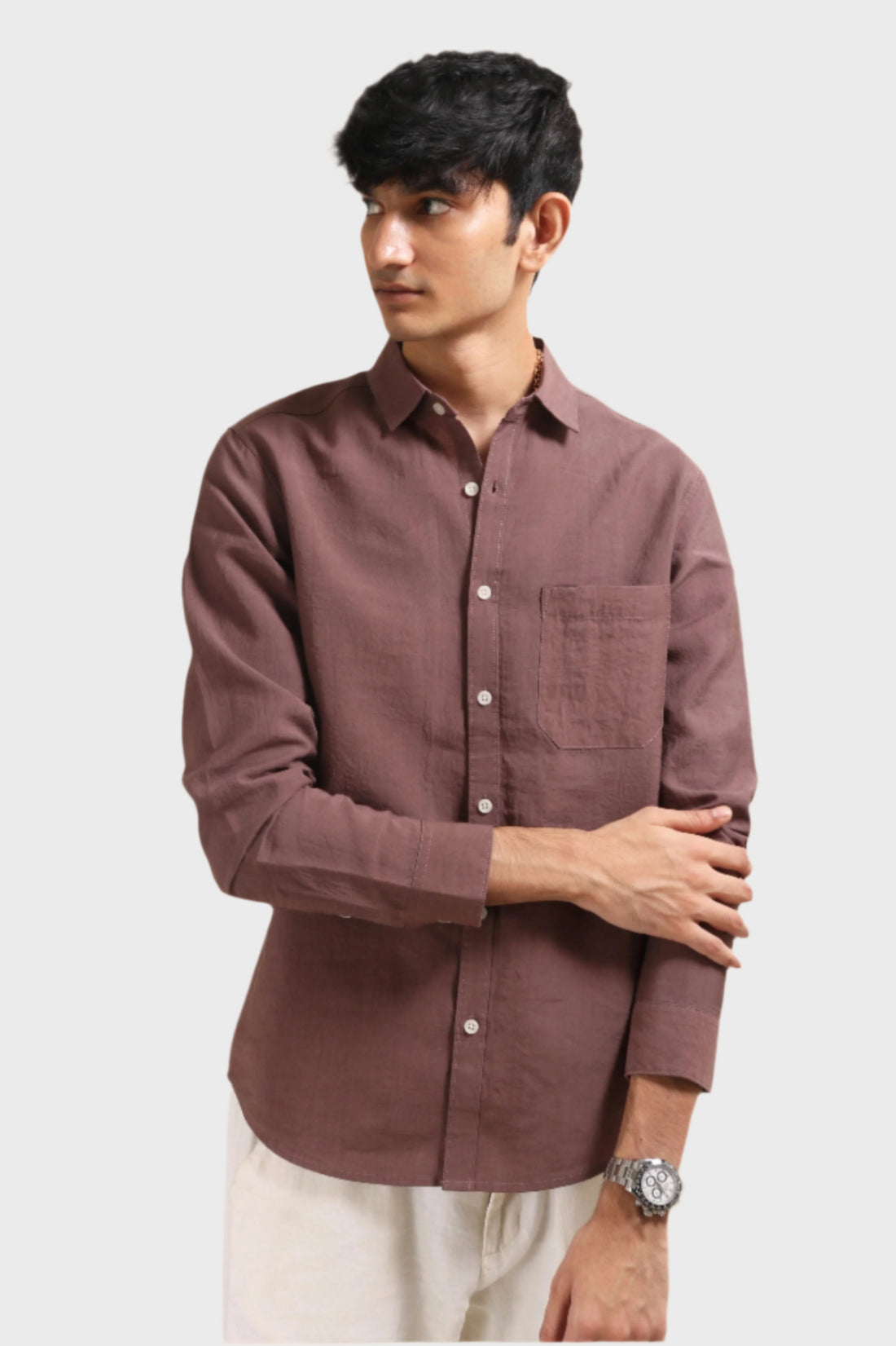 XKIND BROWN CRUSH WRINKLED LOOK REGULAR FIT SHIRT - XKIND