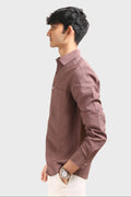 XKIND BROWN CRUSH WRINKLED LOOK REGULAR FIT SHIRT - XKIND