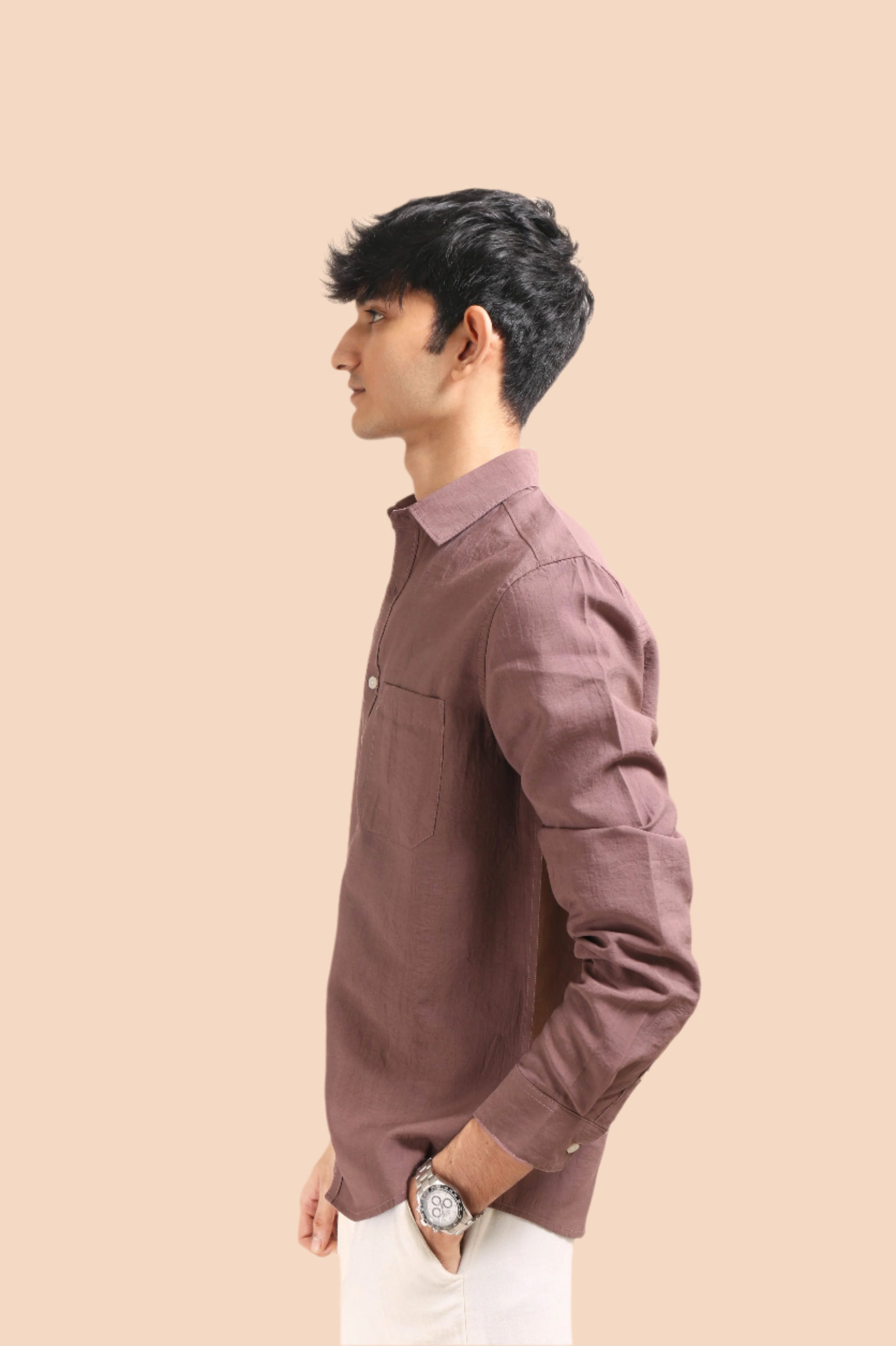 XKIND BROWN CRUSH WRINKLED LOOK REGULAR FIT SHIRT - XKIND