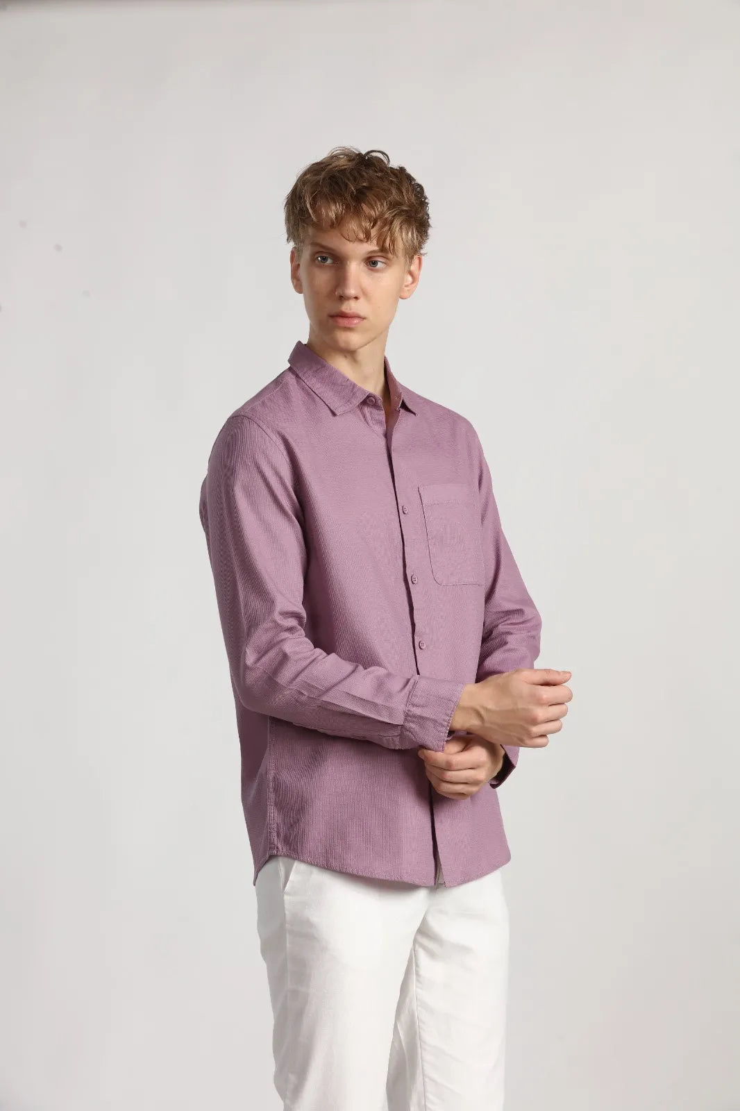 LAVENDER CROPPED FIT TEXTURED SHIRT