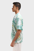 XKIND GREEN FINE CORDUROY DROP SHOULDER PRINTED RELAXED FIT SHIRT - XKIND