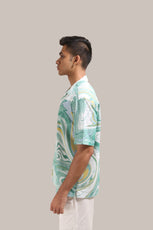 XKIND GREEN FINE CORDUROY DROP SHOULDER PRINTED RELAXED FIT SHIRT - XKIND