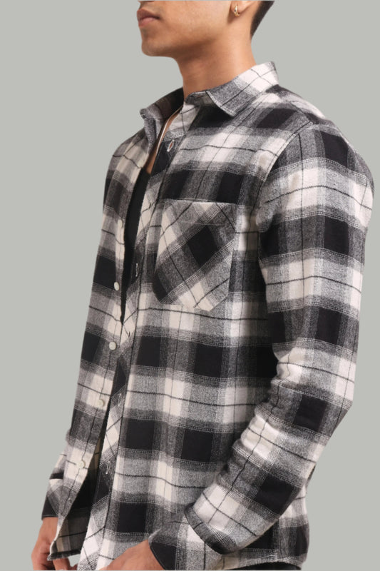 XKIND BLACK FLANNEL CHECKS REGULAR FIT SHIRT - XKIND