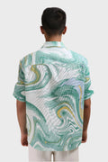 XKIND GREEN FINE CORDUROY DROP SHOULDER PRINTED RELAXED FIT SHIRT - XKIND