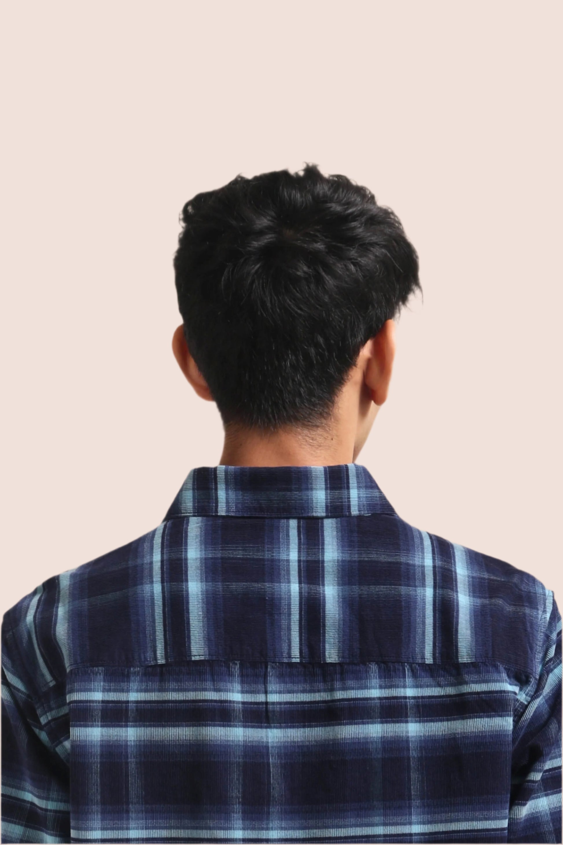 XKIND NAVY BLUE FINE CORDUROY CHECKS REGULAR FIT SHIRT - XKIND