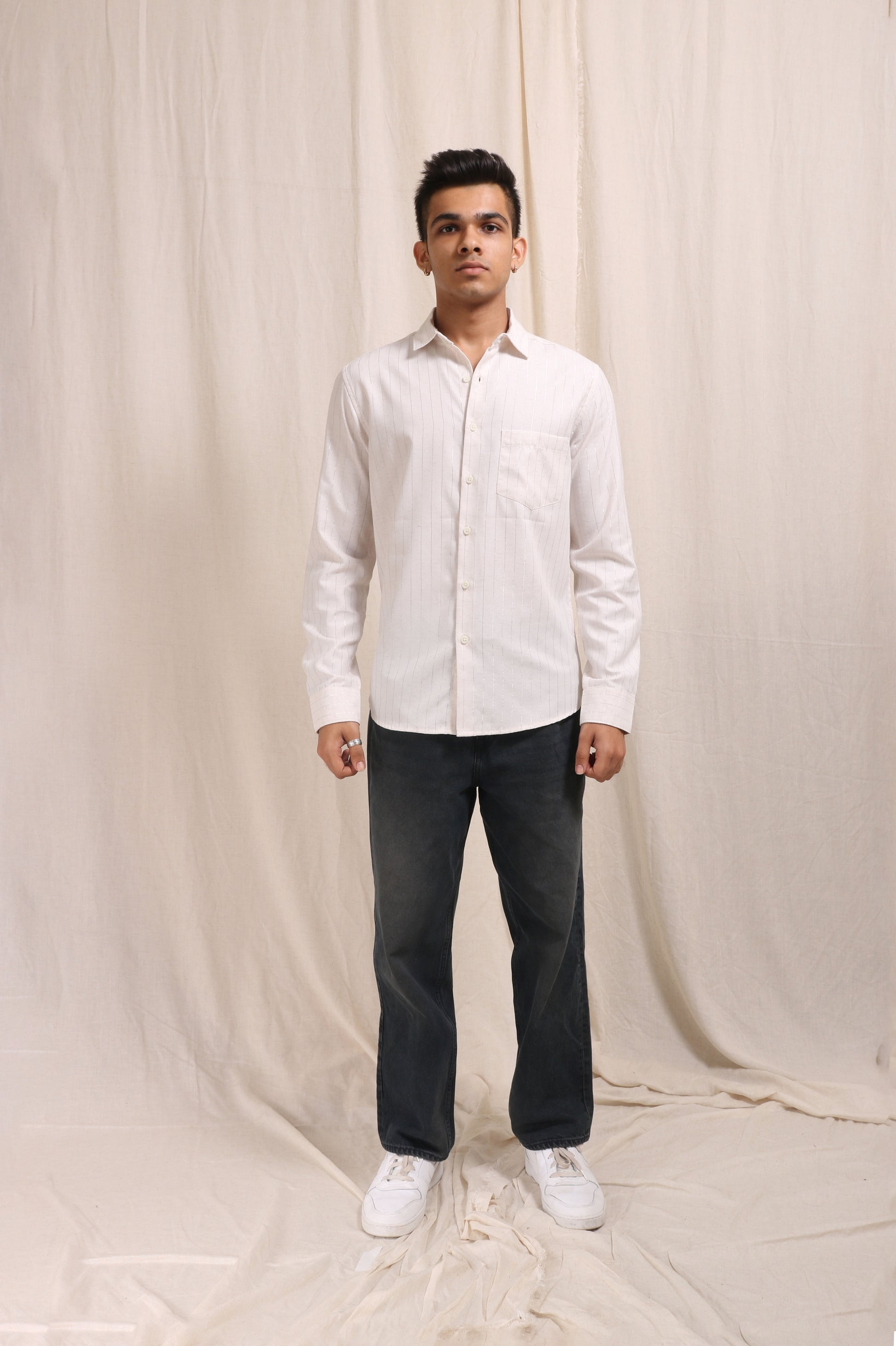 XKIND OFF WHITE SILVER STRIPES REGULAR FIT SHIRT - XKIND