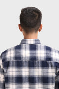 XKIND NAVY BLUE FLANNEL CHECKS REGULAR FIT SHIRT - XKIND