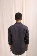 XKIND DARK GREY CRUSH WRINKLED LOOK REGULAR FIT SHIRT - XKIND