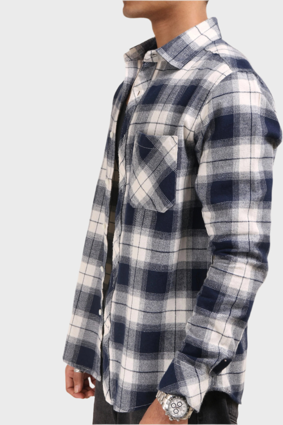 XKIND NAVY BLUE FLANNEL CHECKS REGULAR FIT SHIRT - XKIND