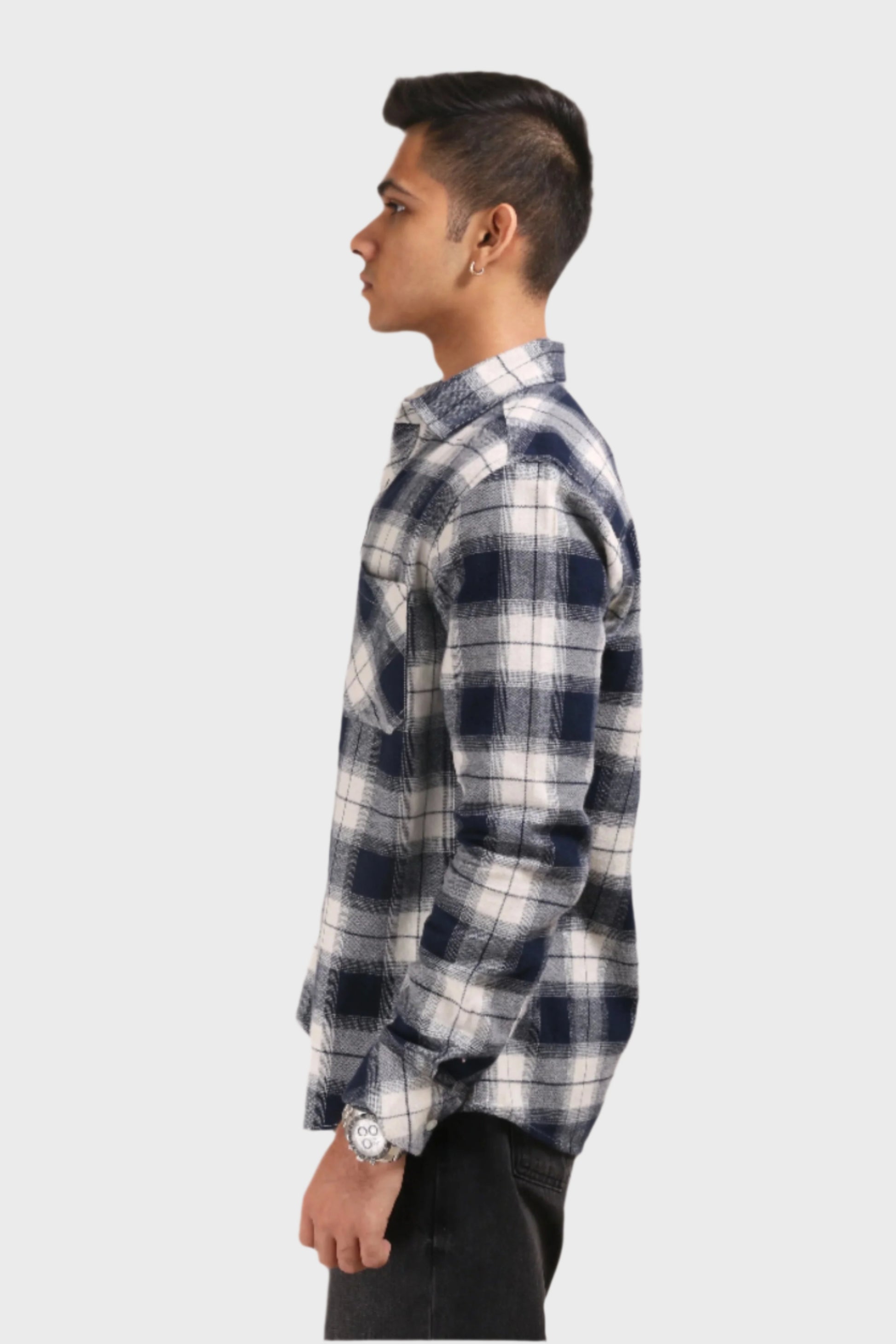 XKIND NAVY BLUE FLANNEL CHECKS REGULAR FIT SHIRT - XKIND