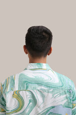 XKIND GREEN FINE CORDUROY DROP SHOULDER PRINTED RELAXED FIT SHIRT - XKIND