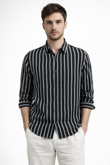 BLACK STRIPE REGULAR FIT CASUAL SHIRT