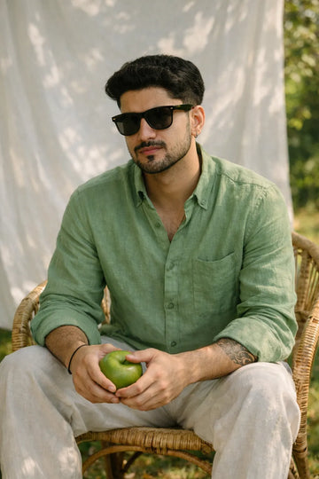 100% PURE LINEN MINT GREEN  BUTTON DOWN CASUAL SHIRT