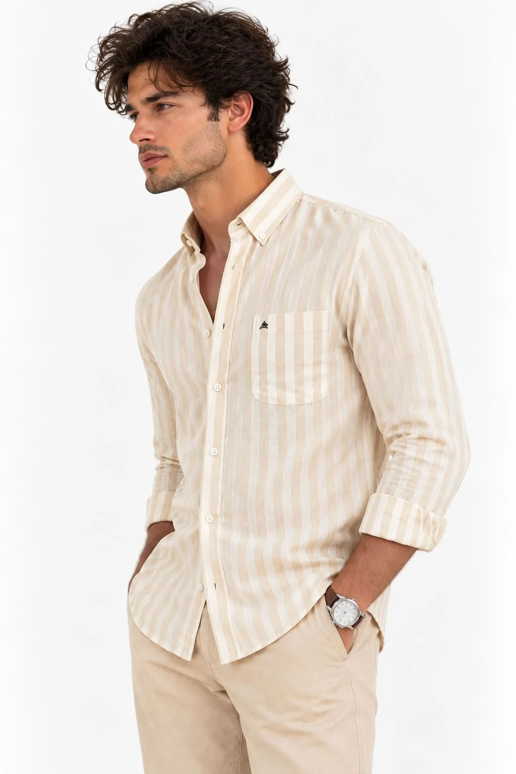 Beige Striped Casual Shirt for Men - XKIND