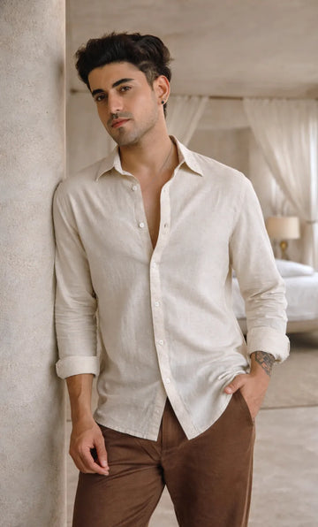 BEIGE LINEN BLEND SHIRT
