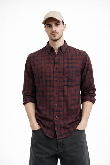 MAROON CHECKS REGULAR FIT CASUAL SHIRT